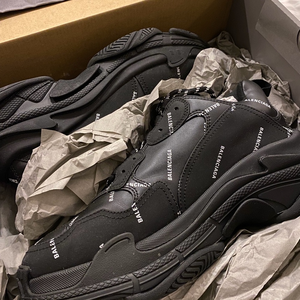 Balenciaga Men's Triple S Sneaker Allover Logo in Black